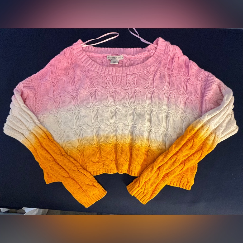 Sincerely Jules Nwt Cropped Orange Pink White Cable-Knit Sweater Size S
